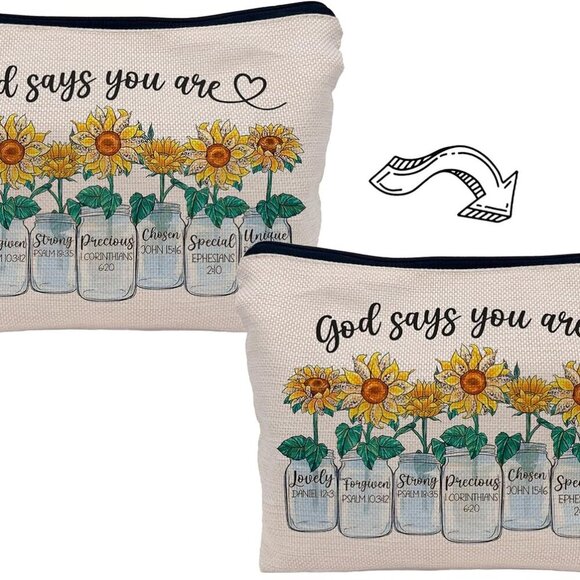Inspirational Sunflower Gifts God Says You are Encouraging Bible Verses Makeup B - Picture 4 of 4